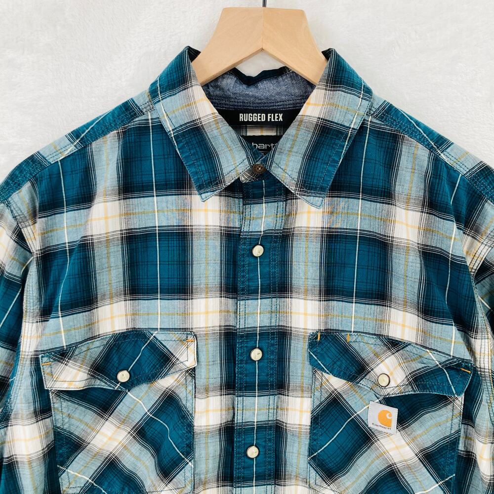 Carhartt Button Snap Shirt Mens Medium Rugged Flex Lightweight Long Sleeve Plaid
